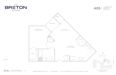 Floor plan for 1 bed, 1 bath, 777 sqft